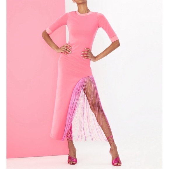 NWT Alice + Olivia Pink Midi Dress | Fringe | Cocktail Gown | Wedding Guest - Picture 17 of 17